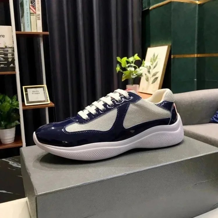 PRADA patent leather lace-up durable low-top sports casual shoes -5
