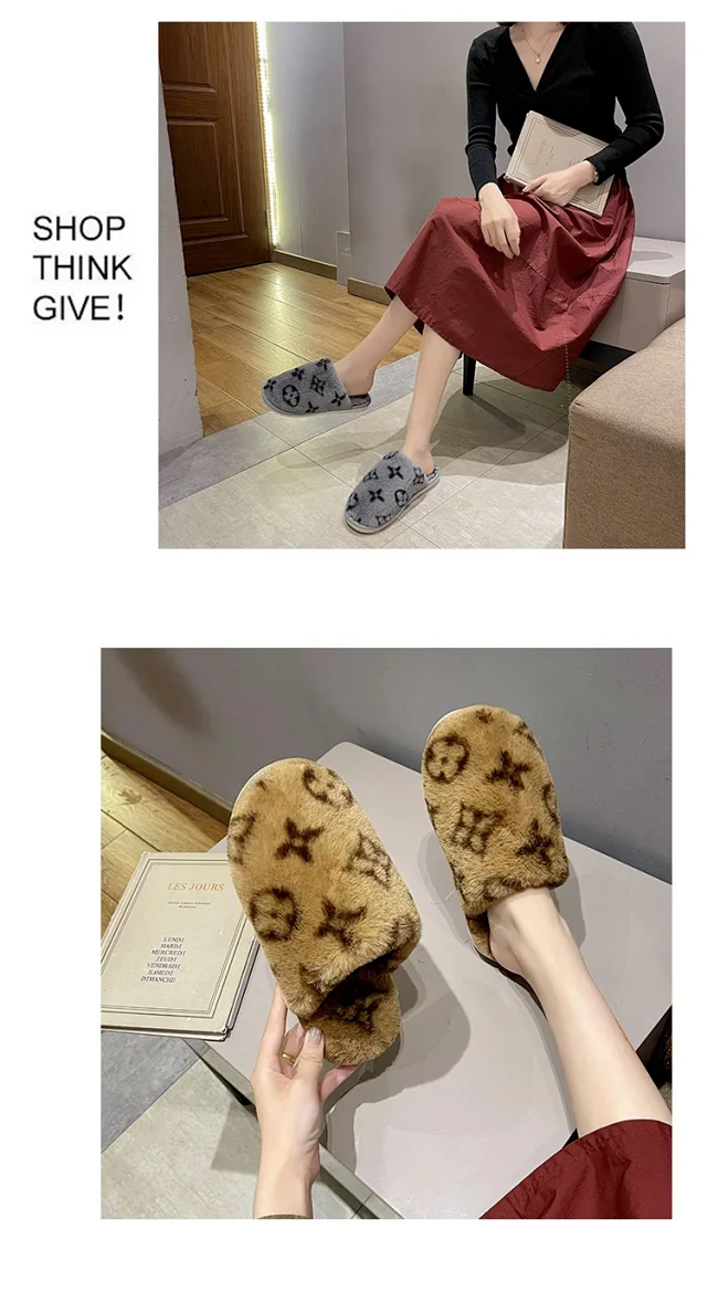   Luxury Brand Fuzzy Slippers -2