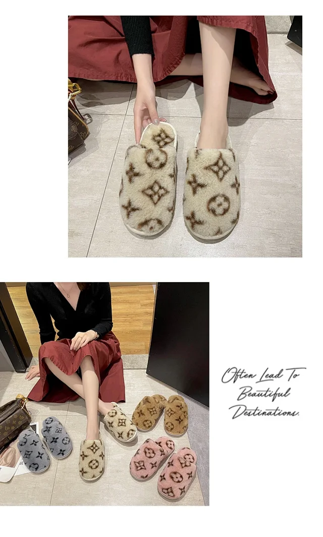   Luxury Brand Fuzzy Slippers -4