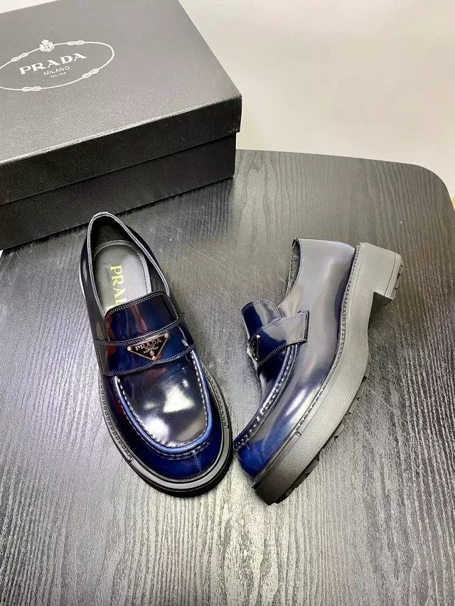 Prada Blue Leather Loafers