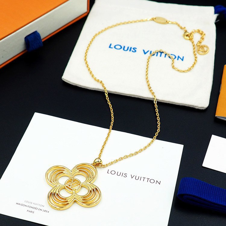   Louis Vuitton LV Floral Round Flower Hollow Metal Wire Outline Necklace -2