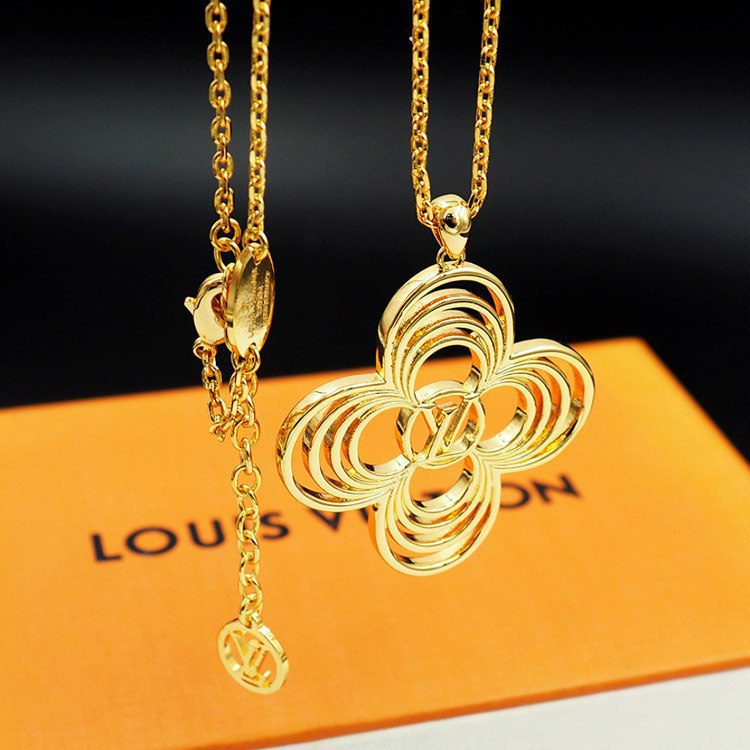   Louis Vuitton LV Floral Round Flower Hollow Metal Wire Outline Necklace -3