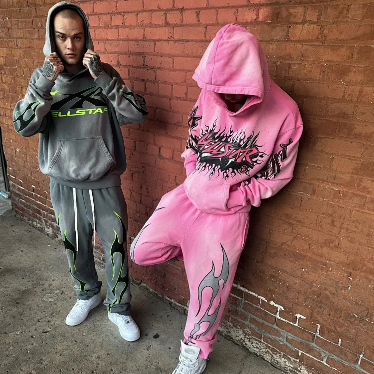 HELLSTAR Flame Print Hoodie and Pants Set - Unisex Streetwear [13 styles]